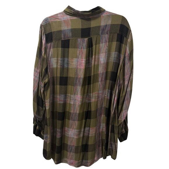 Cato Plaid Button Down Shirt Olive Green Pink Sz 18/20W - Picture 11 of 12
